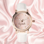 Rose gold name script elegant watch<br><div class="desc">A rose gold gradient background color.   Add a name,  date. The name is written with a hand lettered style script.</div>