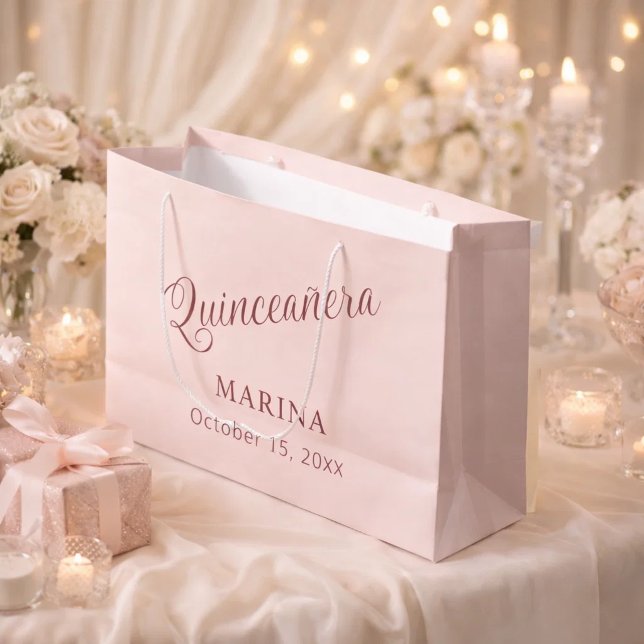 Rose gold name script Quinceanera Large Gift Bag (Creator Uploaded)