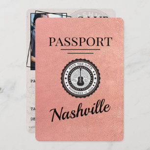 Rose Gold Nashville Passport Save The Date