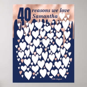 Rose Gold Navy 40th Birthday Gift - 40 Reasons Poster