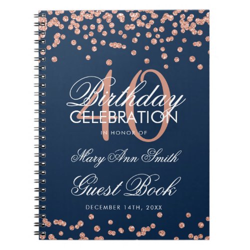 Rose Gold Navy 40th Birthday Guest Book Confetti