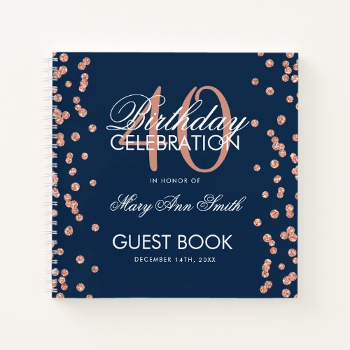 Rose Gold Navy 40th Birthday Guestbook Confetti Notebook