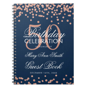 Rose Gold Navy 50th Birthday Guest Book Confetti