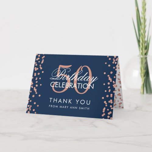 Rose Gold Navy 50th Birthday Thank you Confetti