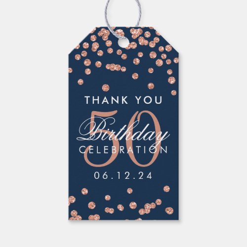 Rose Gold Navy 50th Birthday Thank You Confetti Gift Tags