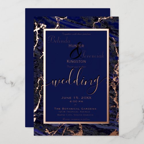 Rose Gold  Navy 5 x 7 Foil Wedding Invitations