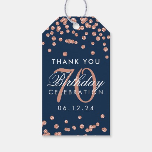 Rose Gold Navy 70th Birthday Thank You Confetti Gift Tags