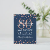 Rose Gold Navy 80th Birthday Save Date Confetti Invitation (Standing Front)