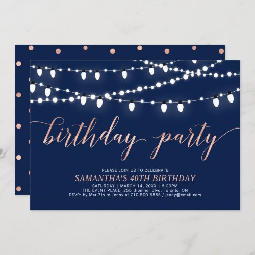 Rose Gold & Navy | Adult Women's 40 Birthday Party