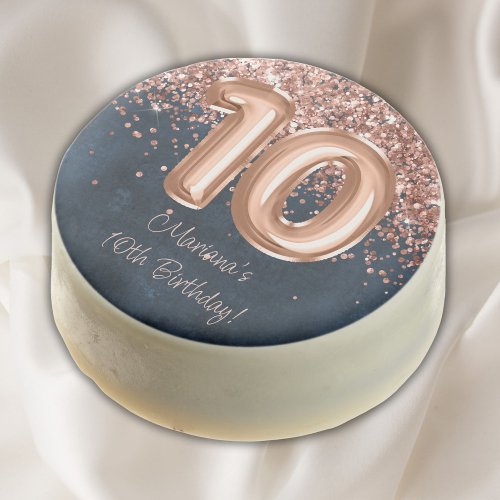 Rose Gold Navy Blue 10th Birthday Party Chocolate Covered Oreo