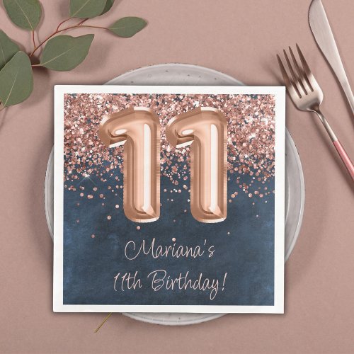  Rose Gold Navy Blue 11th Birthday Party Paper Dinner Napkins