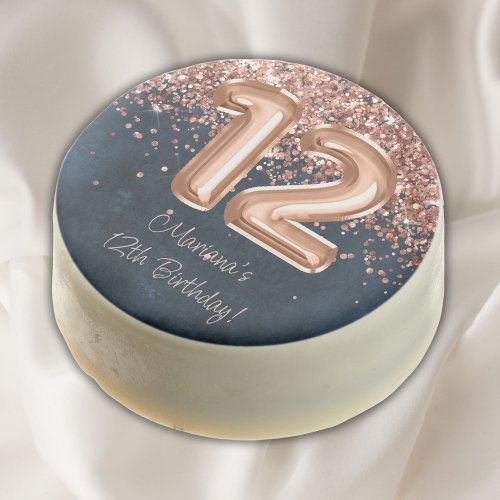 Rose Gold Navy Blue 12th Birthday Party Chocolate Covered Oreo