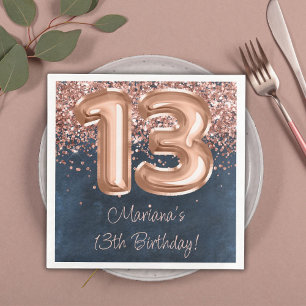 Rose Gold Navy Blue 13th Birthday Party Paper Dinner Napkins