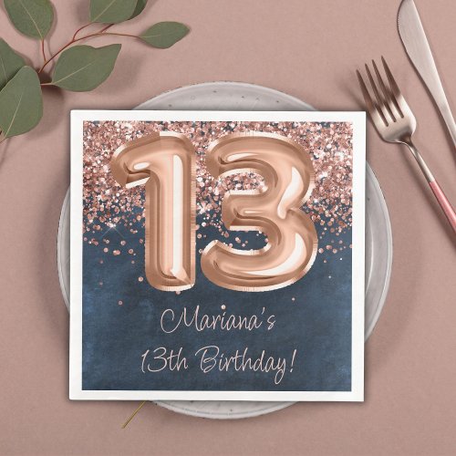  Rose Gold Navy Blue 13th Birthday Party Paper Dinner Napkins