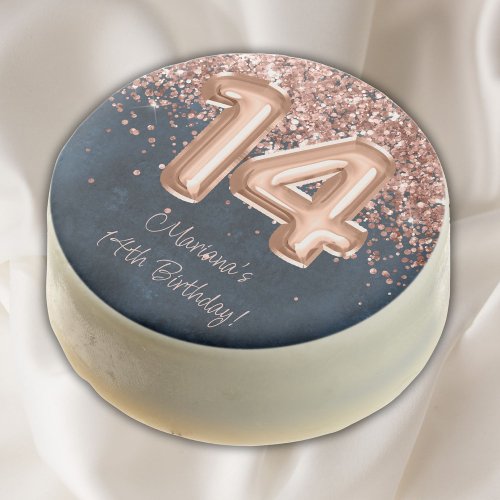 Rose Gold Navy Blue 14th Birthday Party Chocolate Covered Oreo
