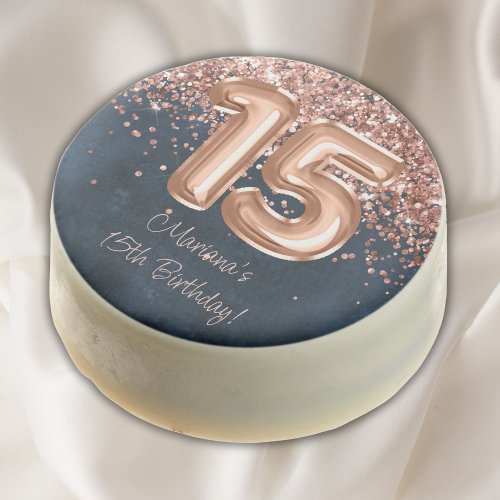 Rose Gold Navy Blue 15th Birthday Party Chocolate Covered Oreo