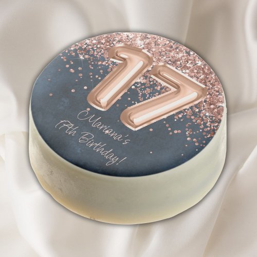 Rose Gold Navy Blue 17th Birthday Party Chocolate Covered Oreo