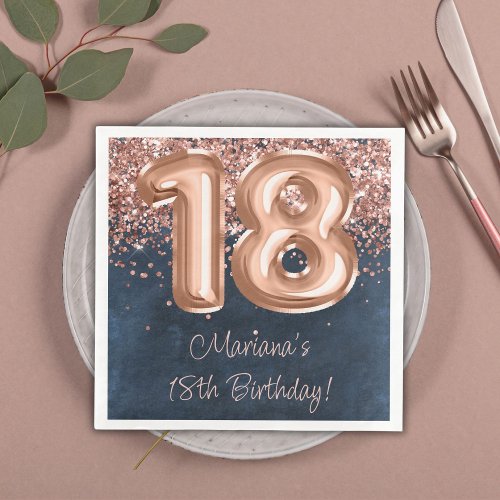  Rose Gold Navy Blue 18th Birthday Party Paper Dinner Napkins