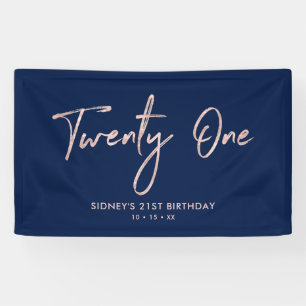 Rose Gold & Navy Blue 21st Birthday Party Banner