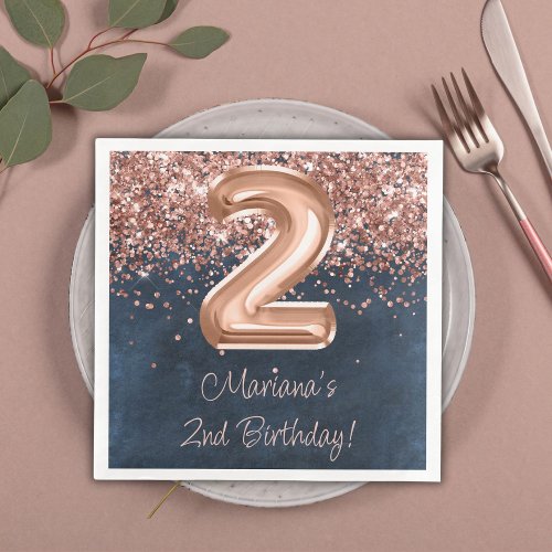  Rose Gold Navy Blue 2nd Birthday Party Paper Dinner Napkins