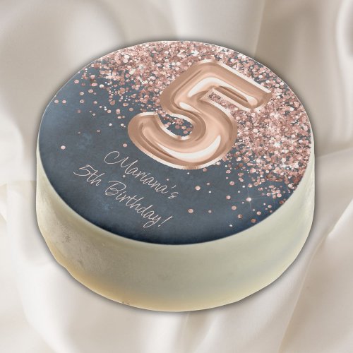 Rose Gold Navy Blue 5th Birthday Party Chocolate Covered Oreo