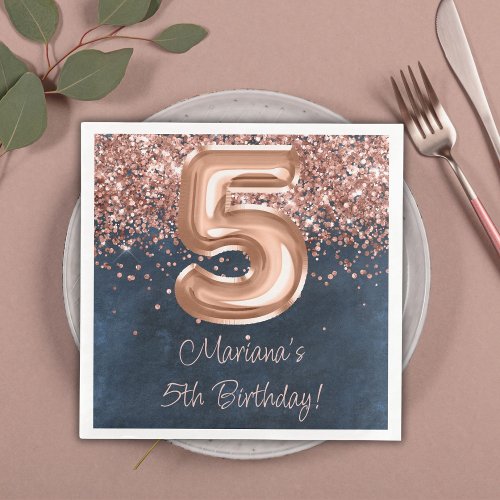  Rose Gold Navy Blue 5th Birthday Party Paper Dinner Napkins