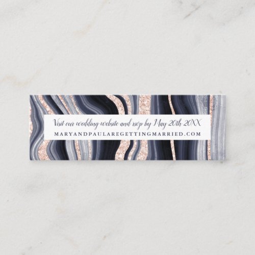 rose gold navy blue agate marble wedding detail mini business card