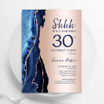 Rose Gold Navy Blue Agate Surprise 30th Birthday Invitation<br><div class="desc">Navy blue and rose gold agate surprise 30th birthday party invitation. Elegant modern design featuring royal blue watercolor agate marble geode background,  faux glitter rose gold and typography script font. Trendy invite card perfect for a stylish women's bday celebration. Printed Zazzle invitations or instant download digital printable template.</div>