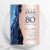 Rose Gold Navy Blue Agate Surprise 80th Birthday