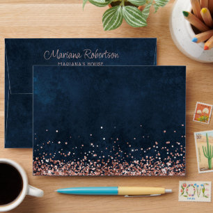 Rose Gold Navy Blue Birthday Party Envelope