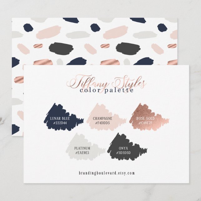 Rose Gold Navy Blue &  Blush Color Palette Card (Front/Back)