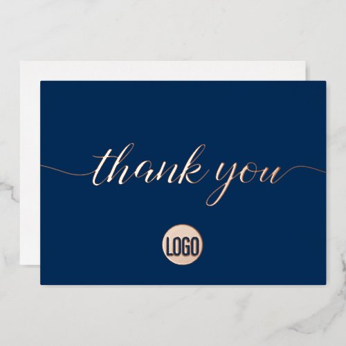 Rose Gold Navy Blue Business Thank you   Foil Holiday Card