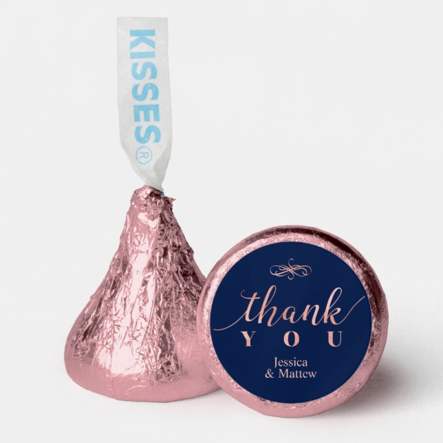 Rose gold & Navy Blue Custom Wedding Shower Hershey®'s Kisses® (Front)