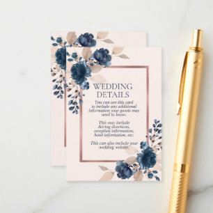 Rose Gold Navy Blue Dusty Pink Floral Details Enclosure Card