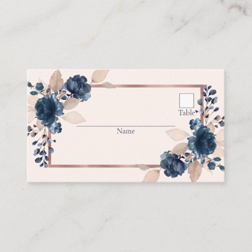 Rose Gold Navy Blue Dusty Pink Floral Wedding Place Card