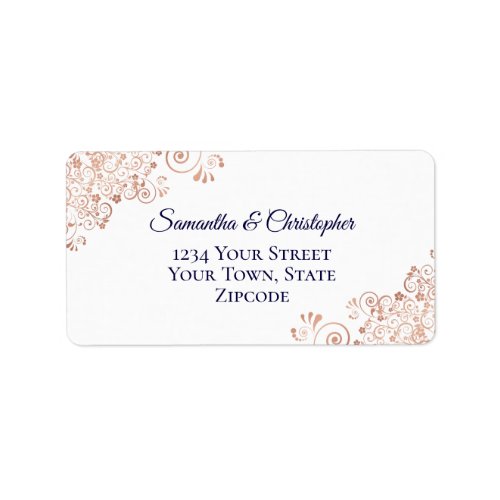 Rose Gold  Navy Blue Elegant Wedding Address Label