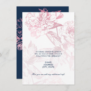 Rose Gold Navy Blue Floral Wedding Reception Only Invitation