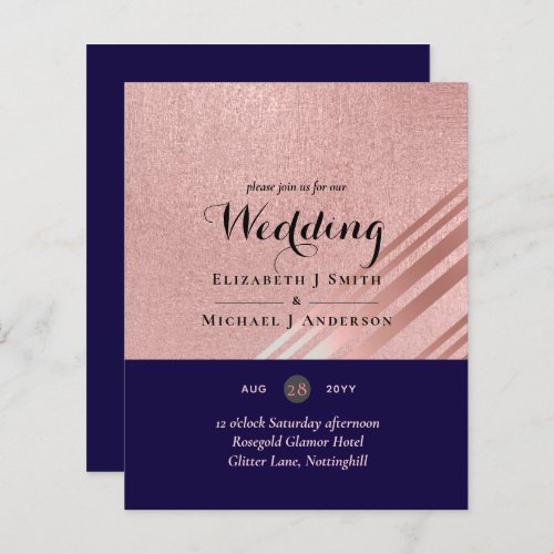 Rose Gold Navy Blue Glitter Foil Look WEDDING