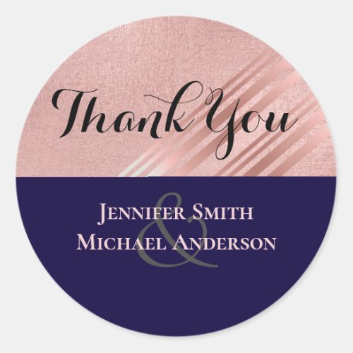 Rose Gold Navy Blue Glitter Foil Look WEDDING Classic Round Sticker