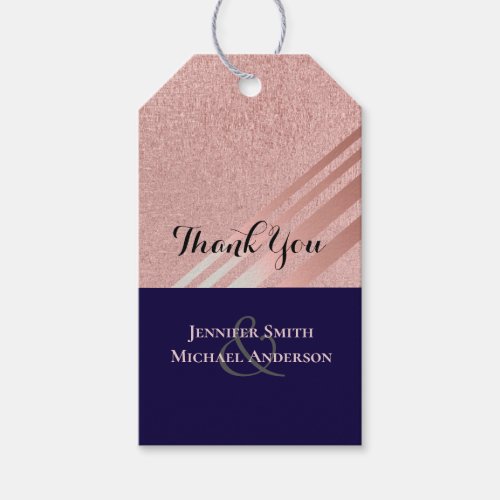 Rose Gold Navy Blue Glitter Foil Look WEDDING Gift Tags