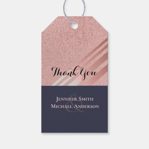 Rose Gold Navy Blue Glitter Foil Look WEDDING Gift Tags