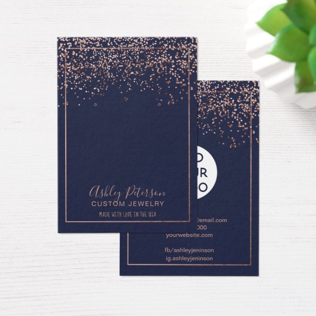 Rose gold navy blue logo jewelry earring display (Desk)