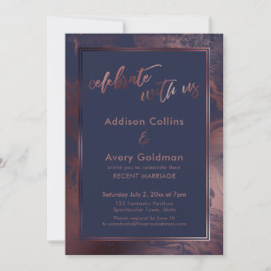 Rose Gold & Navy Blue Marble Celebrate with Us Invitation