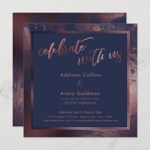 Rose Gold & Navy Blue Marble Celebrate with Us Invitation