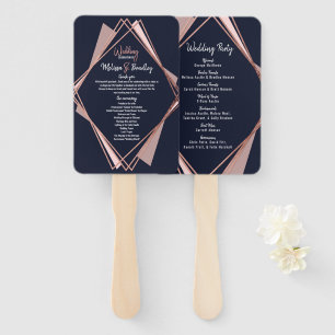 Rose Gold Navy Blue Mauve Geometric Programs Hand Fan