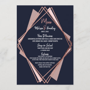 Rose Gold Navy Blue Mauve Geometric Wedding Menu