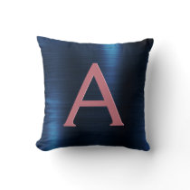 Rose Gold & Navy Blue Metallic Foil Monogrammed Throw Pillow