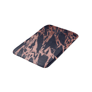 Rose Gold Navy Blue Modern Chic Marble Pattern Bath Mat