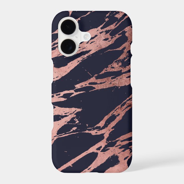 Rose Gold Navy Blue Modern Chic Marble Pattern Iphone Case (Back)