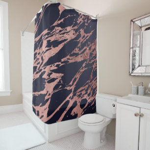 Rose Gold Navy Blue Modern Chic Marble Pattern Shower Curtain